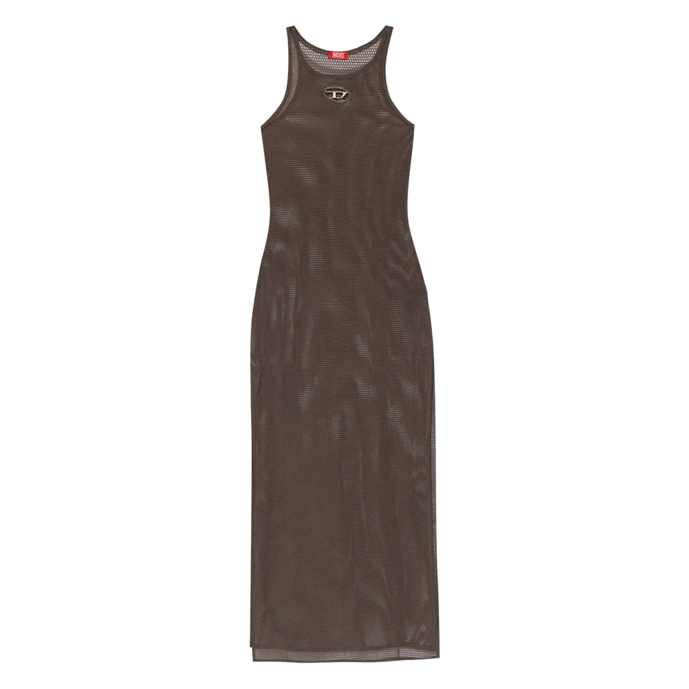 Diesel Bruine Mesh Lange Jurk met D-uitsnede Brown Dames