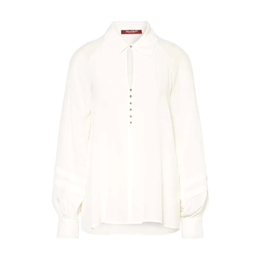 Max Mara Witte Zijden Lange Mouw Shirt White Dames