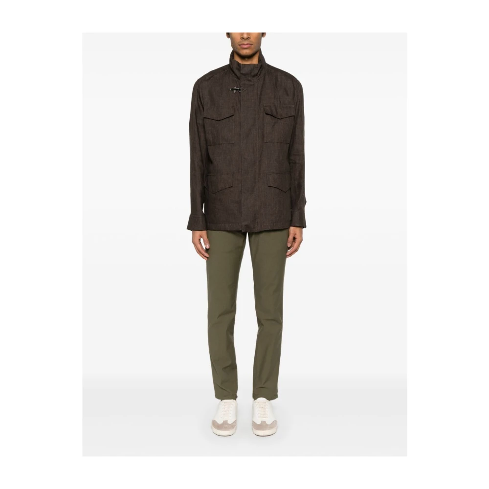Fay Bruine Linnen Jas Buitenkleding Brown Heren