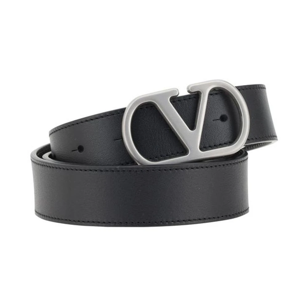 Valentino Garavani Contrasterende VLogo Leren Riem Sluiting Black Heren