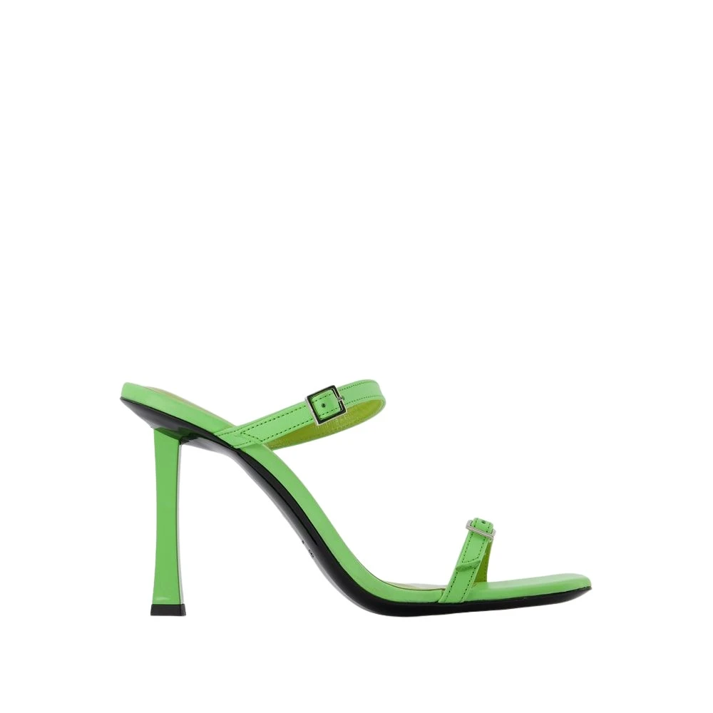 By Far Green Heeled Mules, Female, 3 Uk, Leather Square Toe Mules