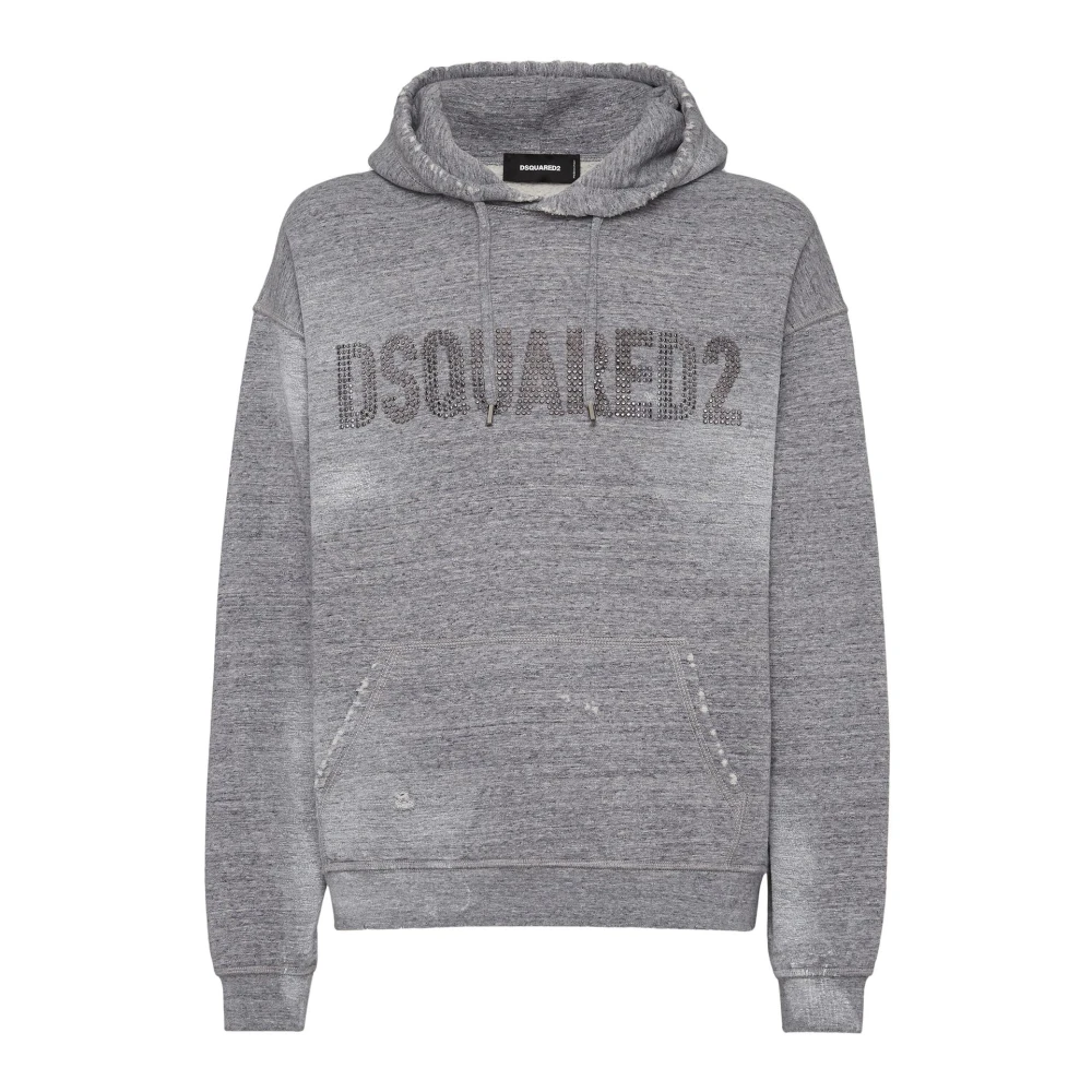 Dsquared2 Logo Versierde Grijze Sweater Hoodie Gray Heren