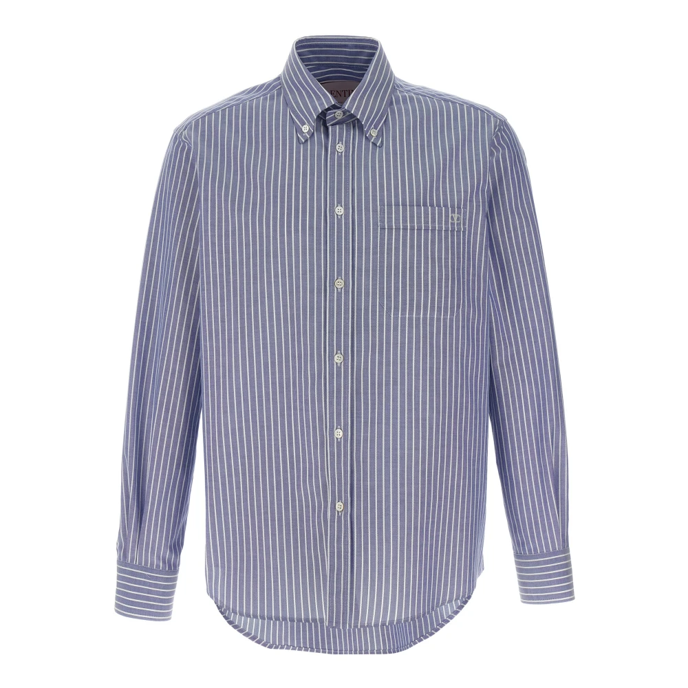 Valentino Garavani Men's Blue Casual Shirts, Xl, Vlogo Embroidered Cotton Shirt