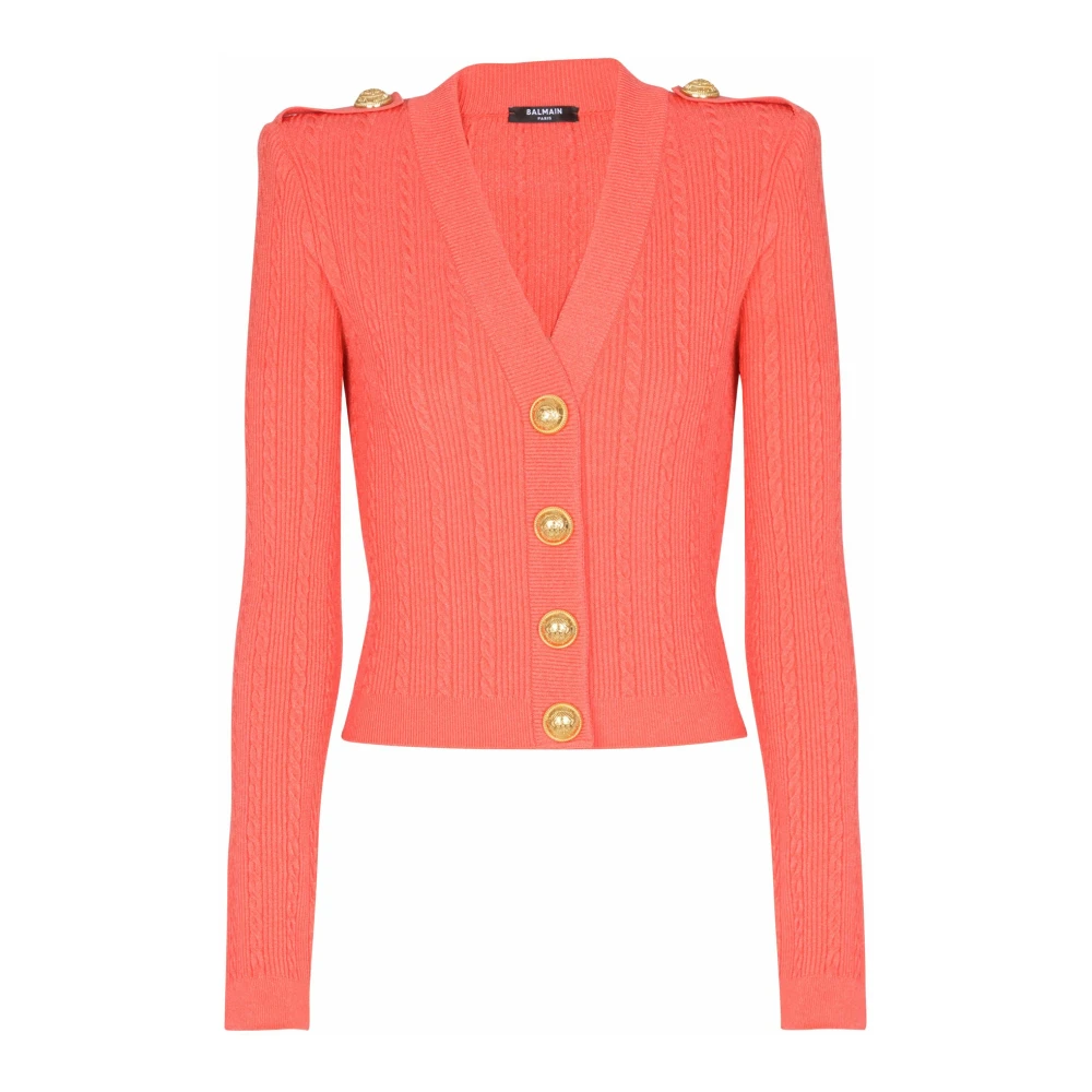 Balmain Women's Pink Long-Sleeved Cable-Knit Cardigan - Cardigans - Xs - Knitwear