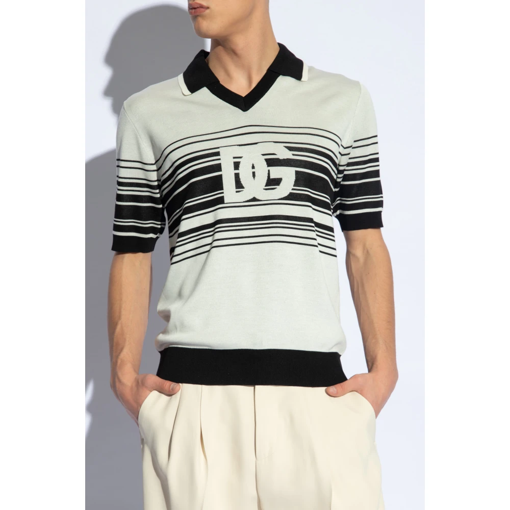 Dolce & Gabbana Zijden polo shirt met logo Beige Heren