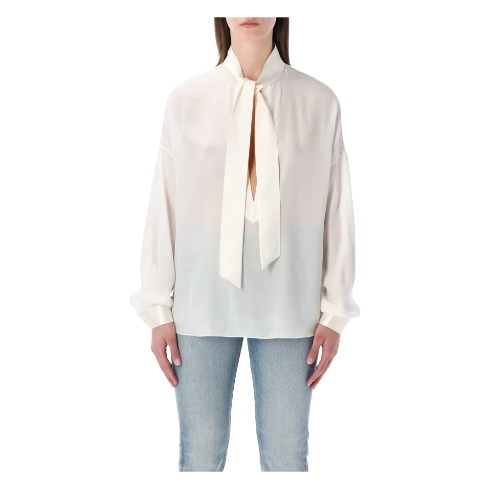Tom Ford Women's White Silk Crepe De Chine Lavallière Tunic Top - Blouses - 2XS - Blouses & Shirts