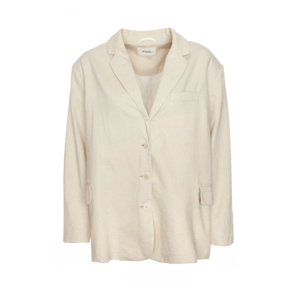 American vintage Klassieke Blazer met Brede Revers Beige Dames