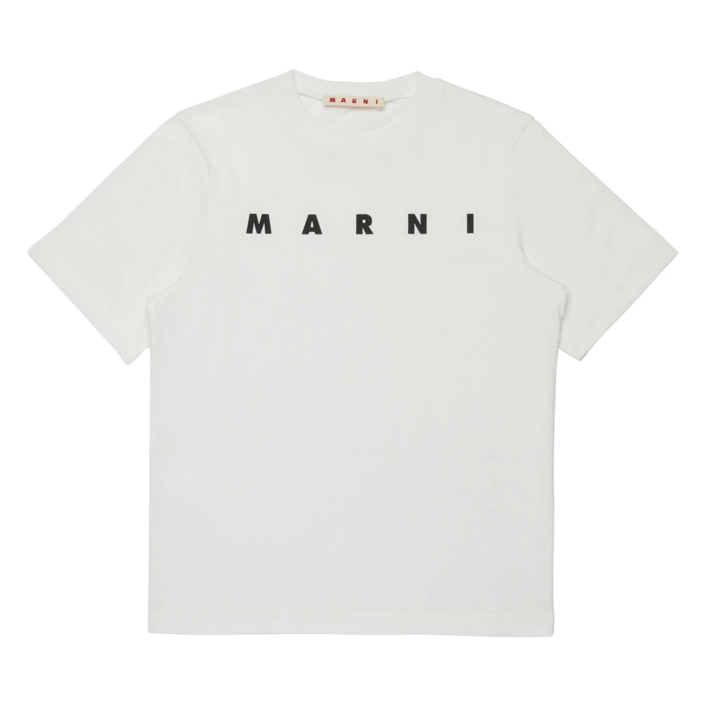 Marni Girls White Kids Short Sleeve T-Shirts, 10 Y, Logo Print T-Shirt