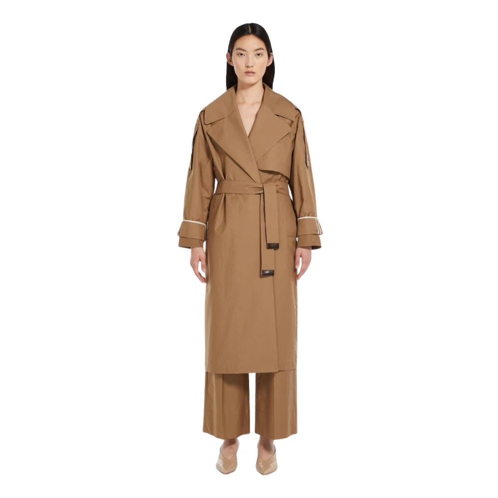 Max Mara Karamel Katoenen Waterdichte Trenchcoat Beige Dames