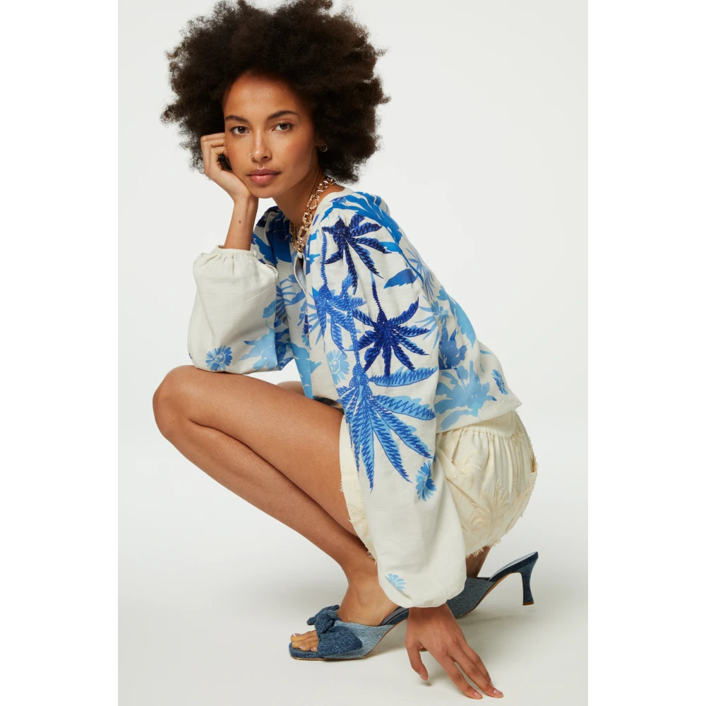 Fabienne Chapot Tropische Blauwe Top met Lange Mouwen Multicolor Dames