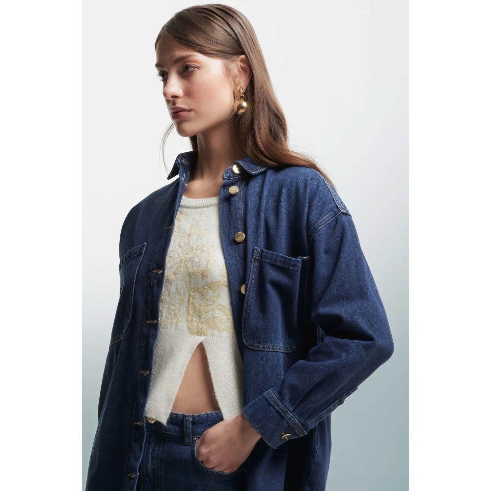 Kocca Denim-effect overhemd met glanzende knopen Blue Dames