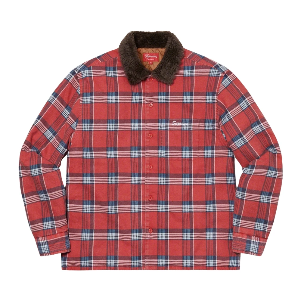 Supreme Rode Flanellen Shirt met Nepbont Kraag Red Heren