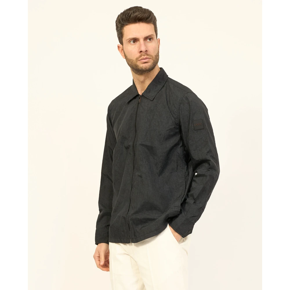 Boss Zwarte Fullzip Shirt Black Heren