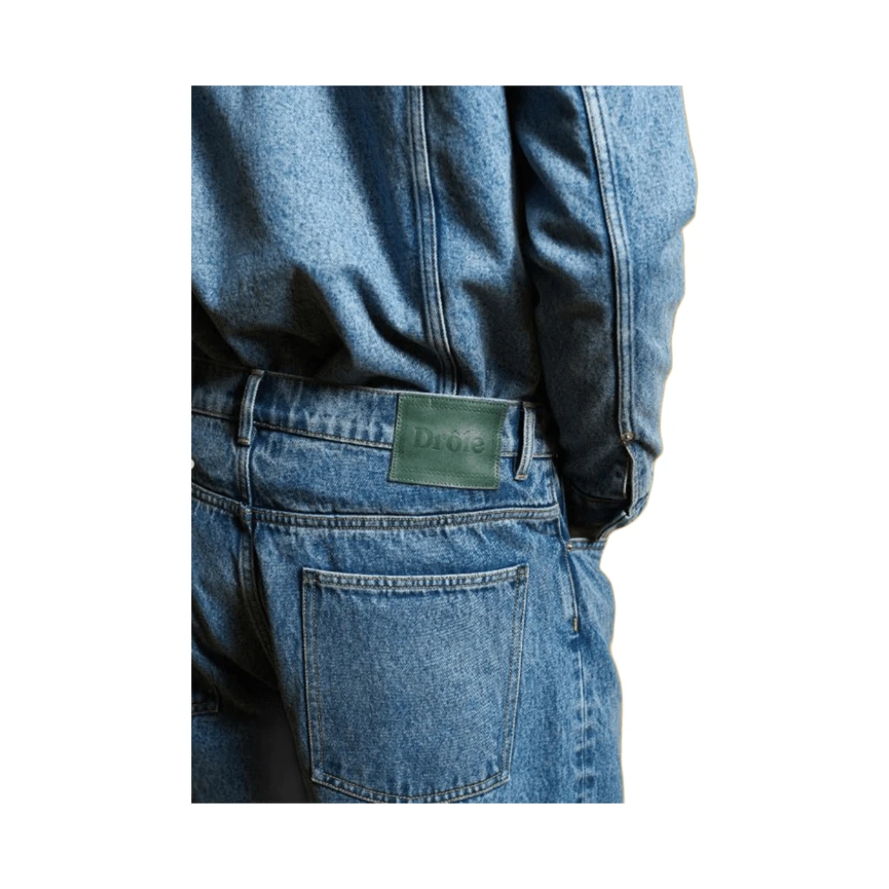 Drole de Monsieur Baggy Jeans met Rivets en Leren Patch Blue Heren