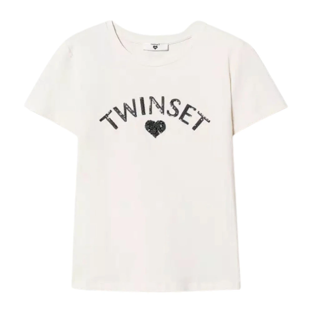 Twinset Beige T-shirt med paljett-hjärta Beige, Dam