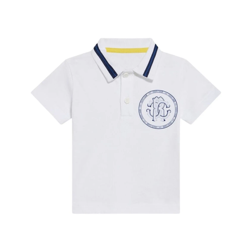 Roberto Cavalli Boys White Kids Short Sleeve T-Shirts, 6 M, Polo With Monogram Rc Embroidery