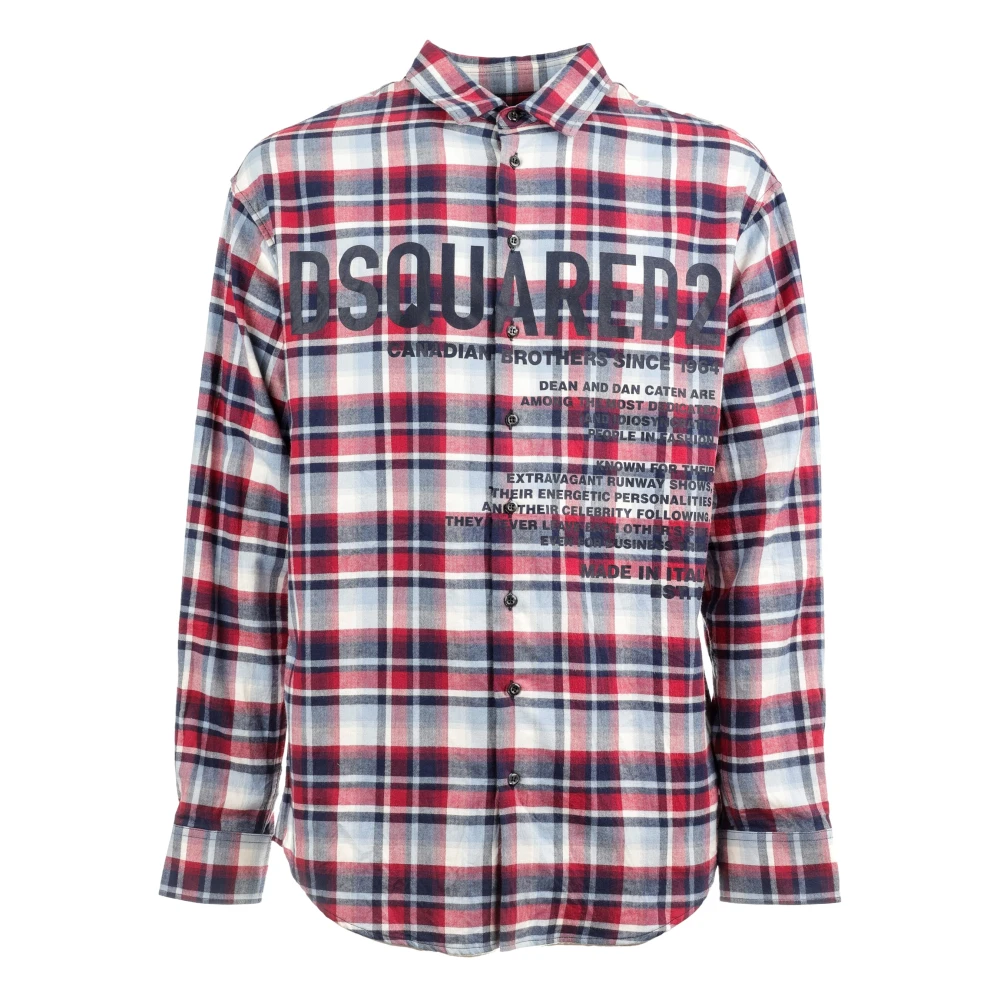 Dsquared2 Men's Red Logo Printed Checked Shirt Large