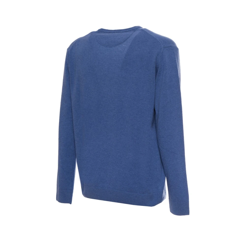 Sergio Tacchini V-hals wollen trui met geribbelde boorden Blue Heren