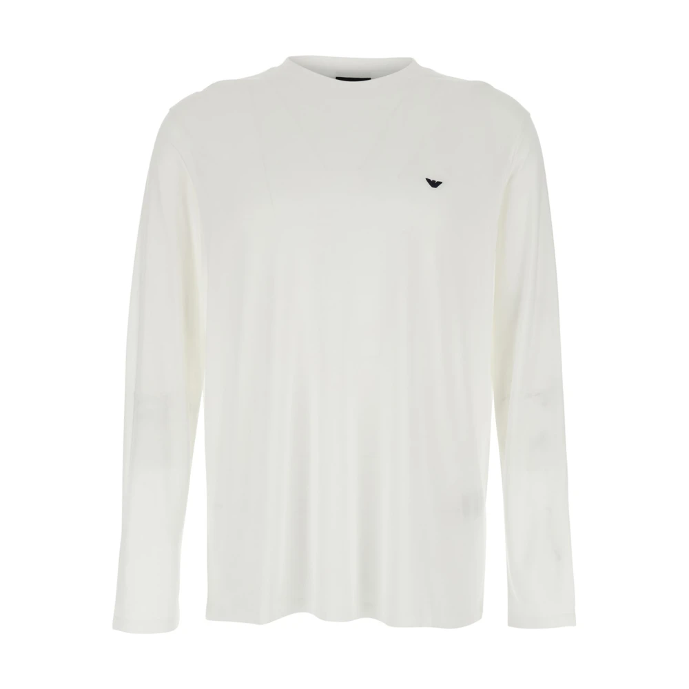 Emporio Armani Herr Vit Toppar S, Lyocell Jersey Tröja Med Broderad Örn