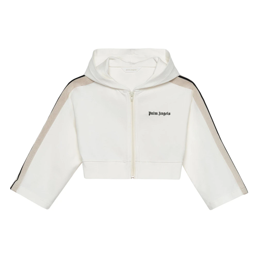 Palm Angels Girls Beige Track Cropped Zip Hoodie - Kids Sweatshirts - 4 Y - Kids