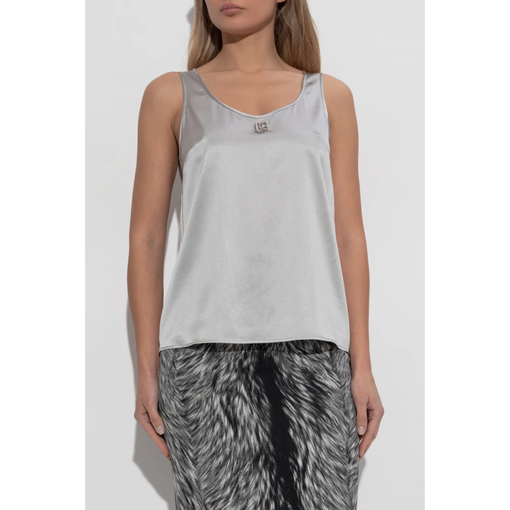 Dolce & Gabbana Zijden top met logo-vormige applicatie Gray Dames