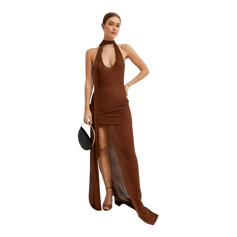 Aya Muse Bruine Maxi Jurk Halter Hals Brown Dames