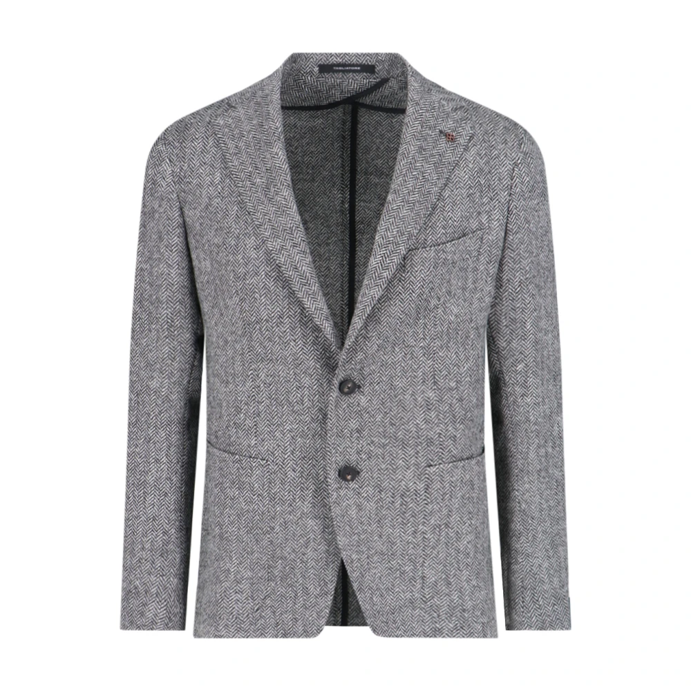 Tagliatore Grå Herringbone Blazer Jacka Gray, Herr