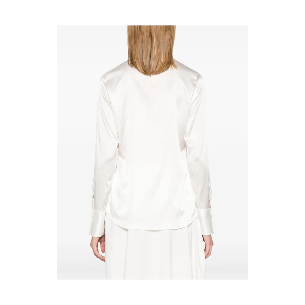 Mazzarelli Witte Zijde Mix Strik Kraag Overhemd White Dames