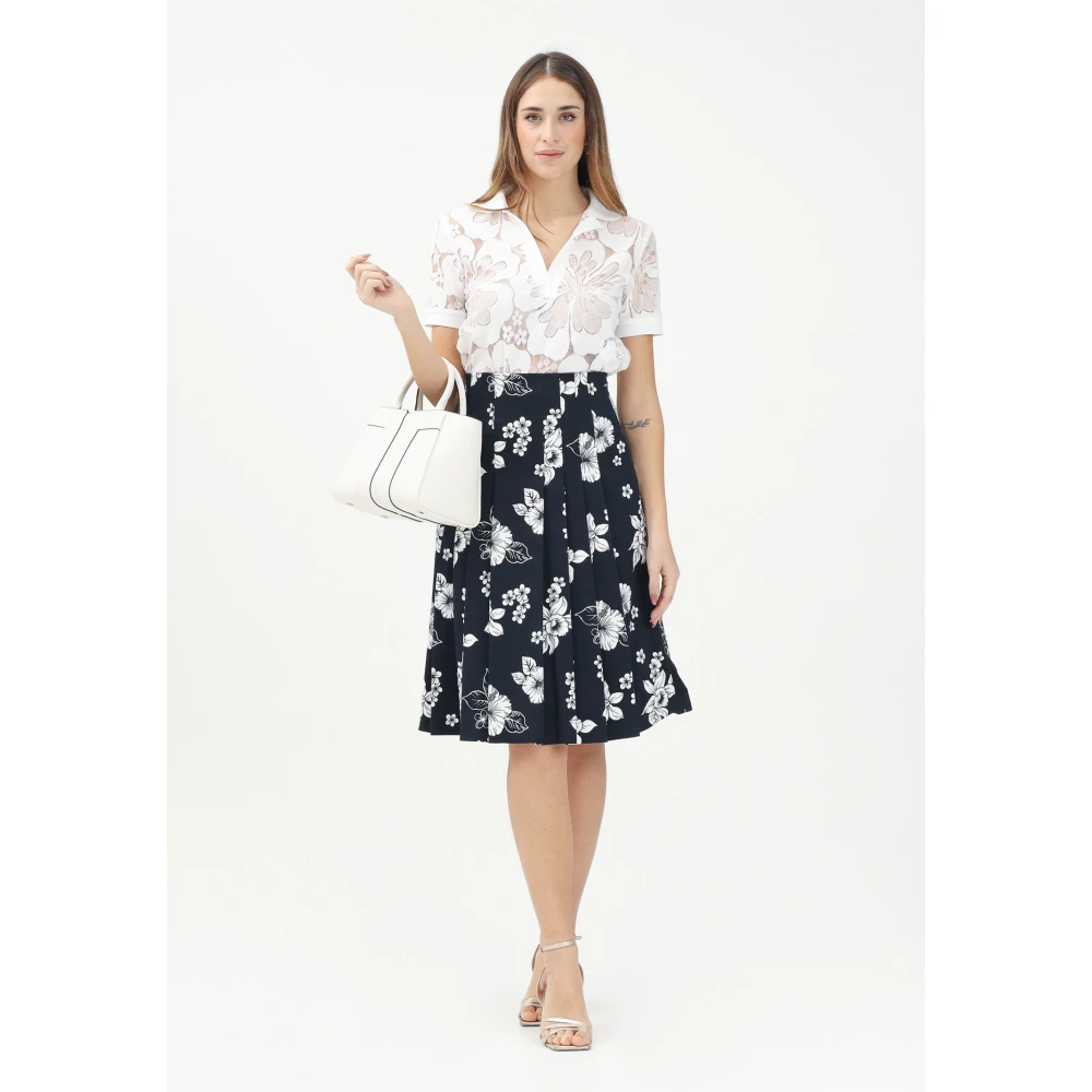Max Mara Blauwe Bloemen Midi Rok Elegant Lente Blue Dames