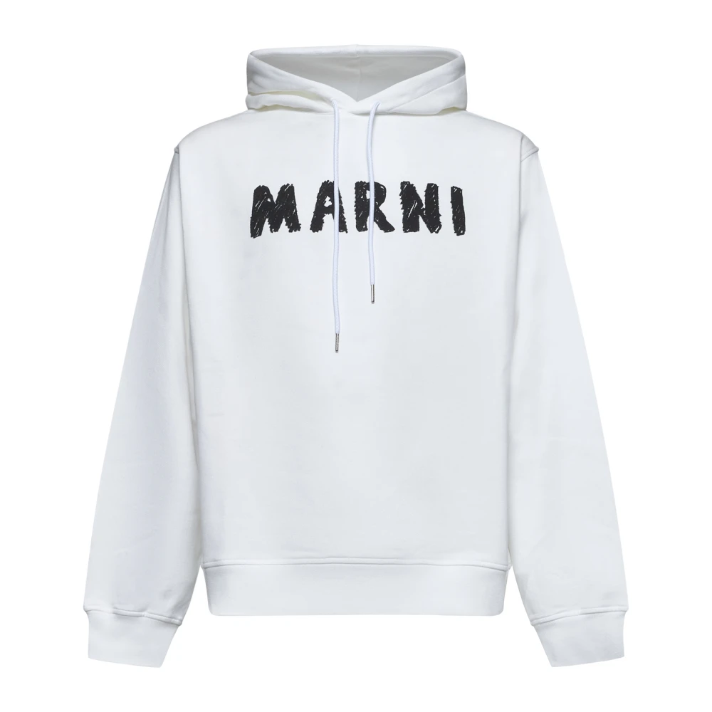 Marni Witte Hoodie Ruime Pasvorm Katoenen Trui White Heren