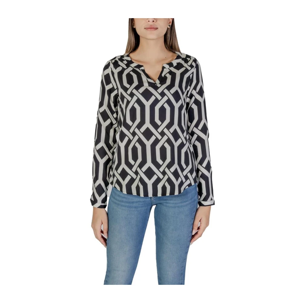 Street One Geometrische Print V-hals Sweater Blouse Black Dames