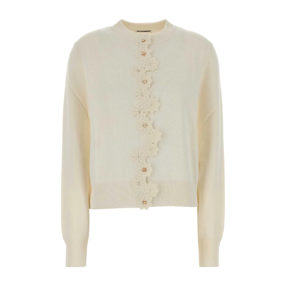 Jil Sander Women's White Cardigans, Xs, Crochet Floral Cardigan