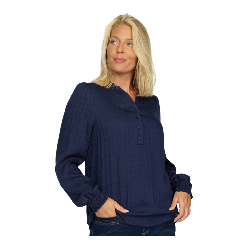 2-Biz Navy Eva.Au24 Blouse met V-Hals Blue Dames
