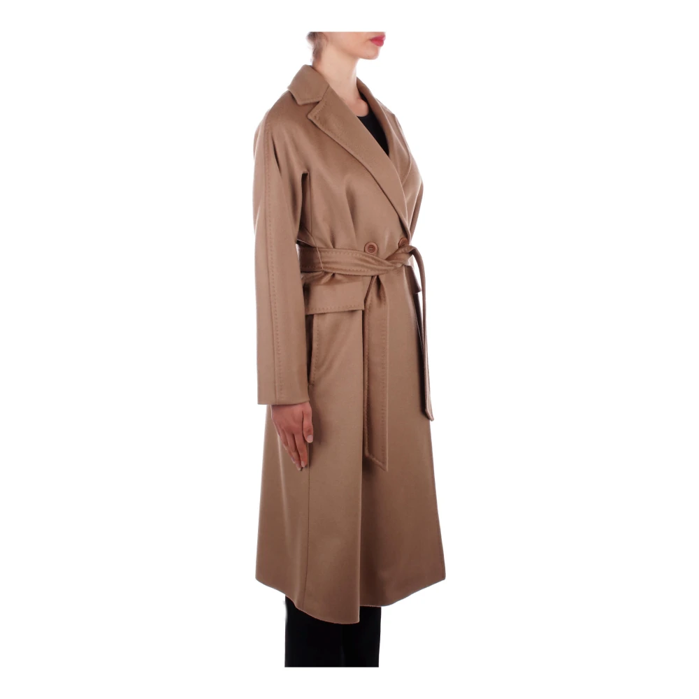 Max Mara Kameelwollen Jas met Riem en Knopen Brown Dames