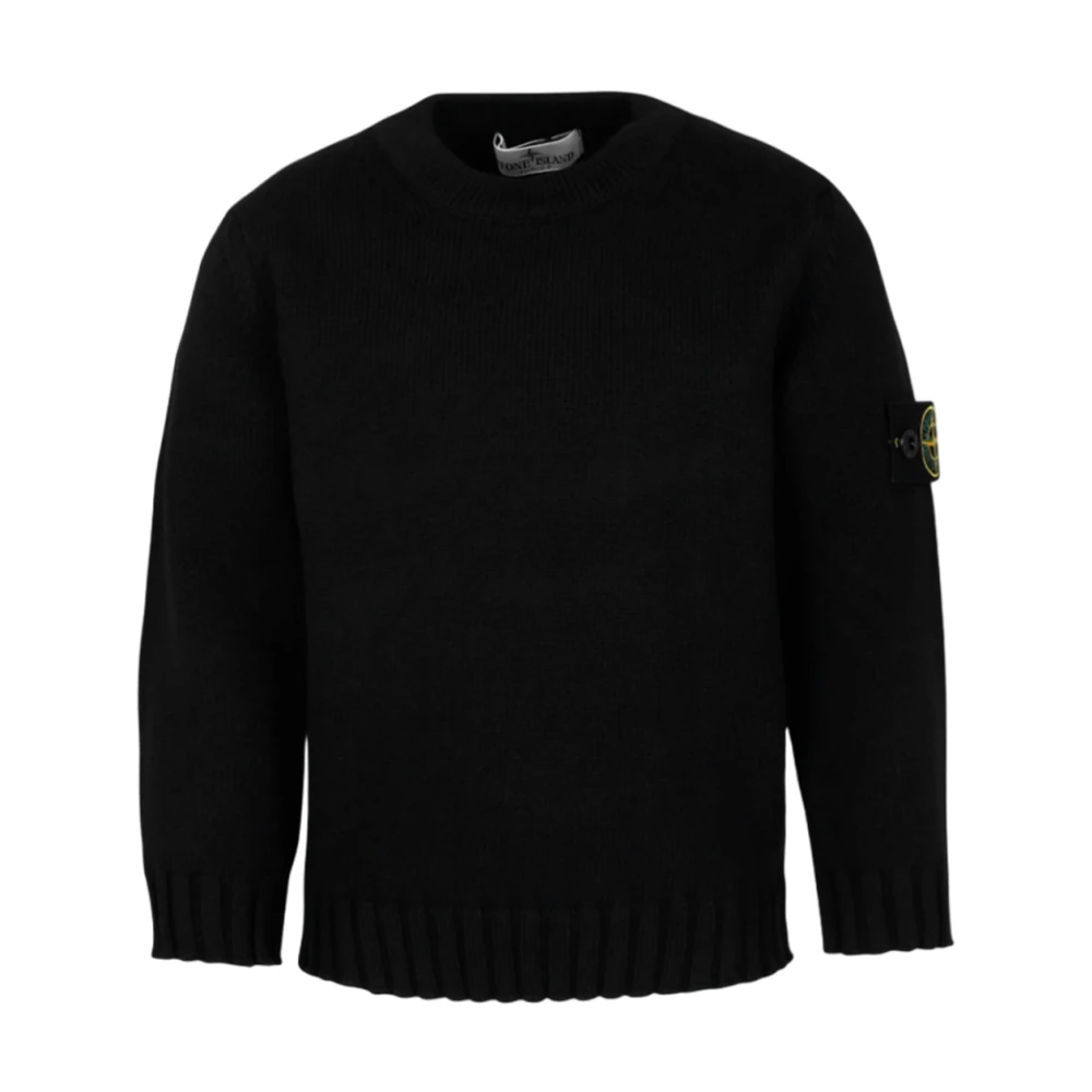 Stone Island Boys Black Kids Knitwear, 8 Y, Ribbed Crewneck Jumper