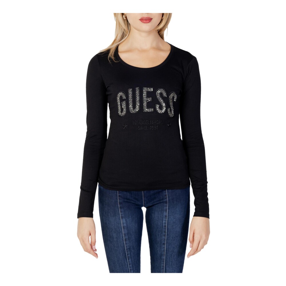 T shirt manches longues imprim noir pour femme Guess Homme