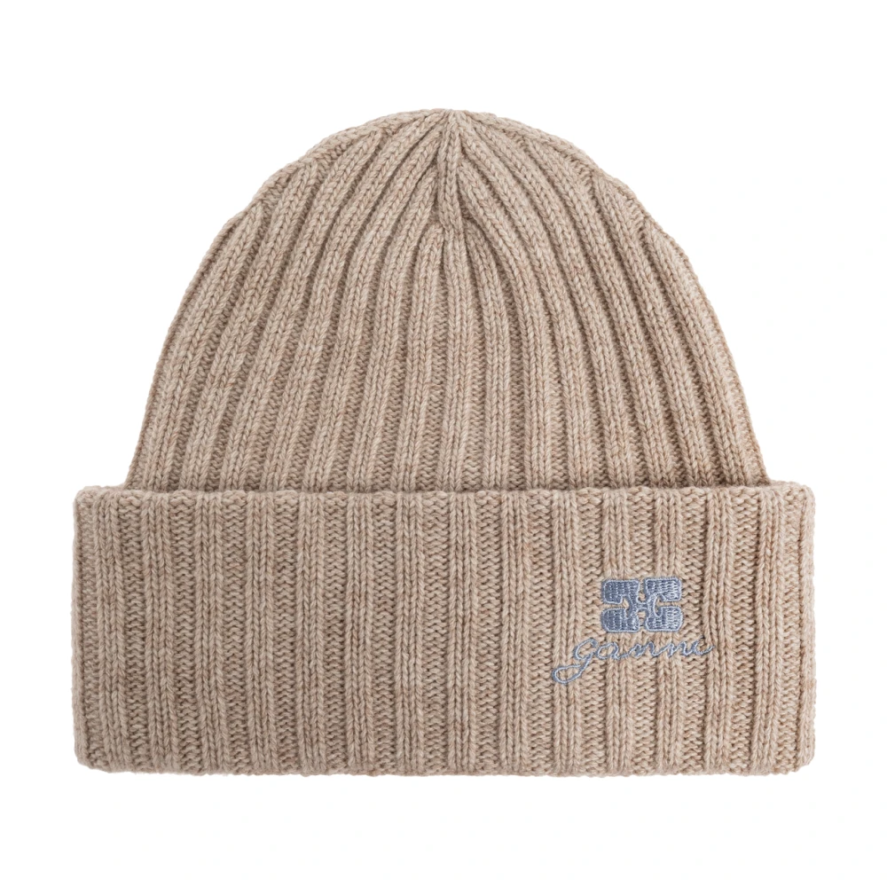 Ganni Donna Beige - Wool Knit Beanie - Accessories - One Size
