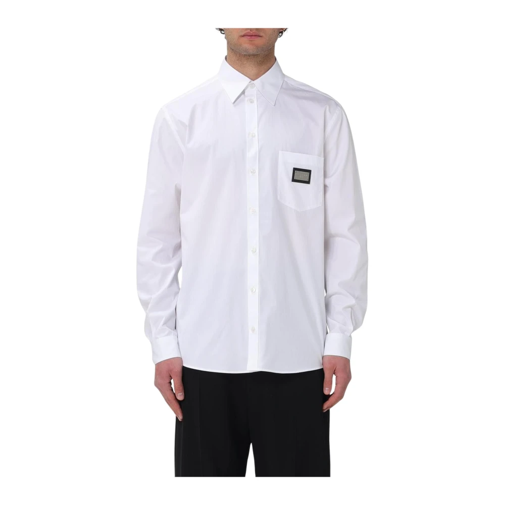 Dolce & Gabbana Men's White Metal Logo Longsleeve Shirt