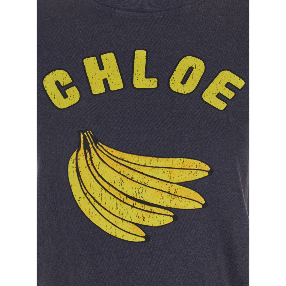 Chloé Blauw Crewneck T-shirt met Logo Print Blue Dames