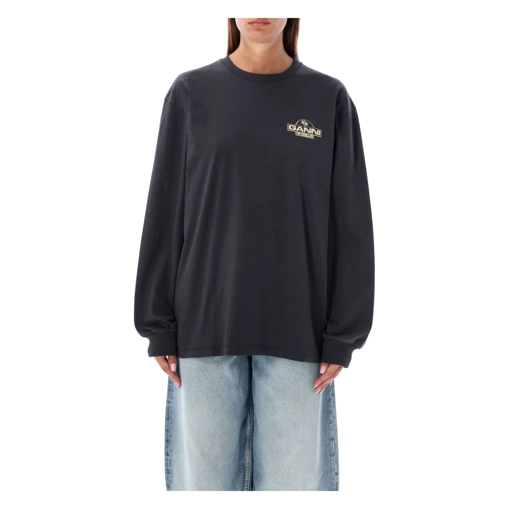 Ganni Toekomstige Heavy Jersey Palm T-shirt Black Dames