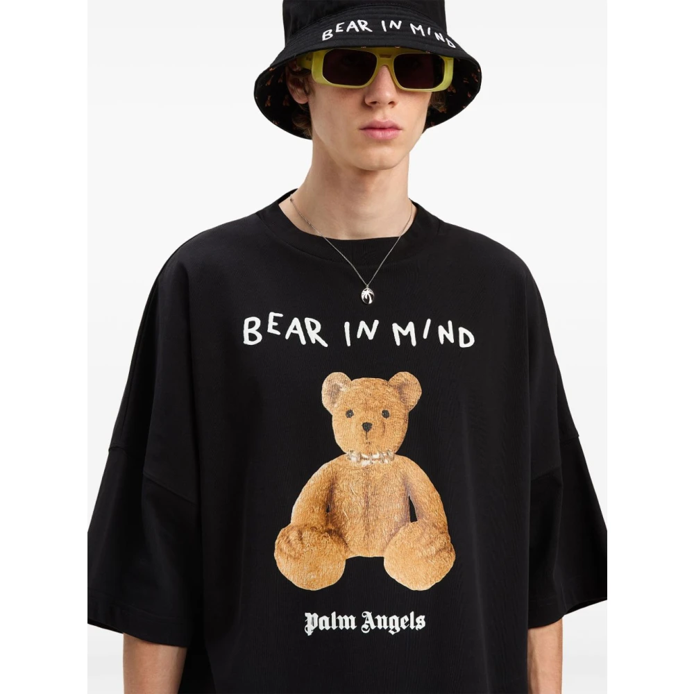Palm Angels Zwarte Teddybeer Logo Print T-shirt Black Heren