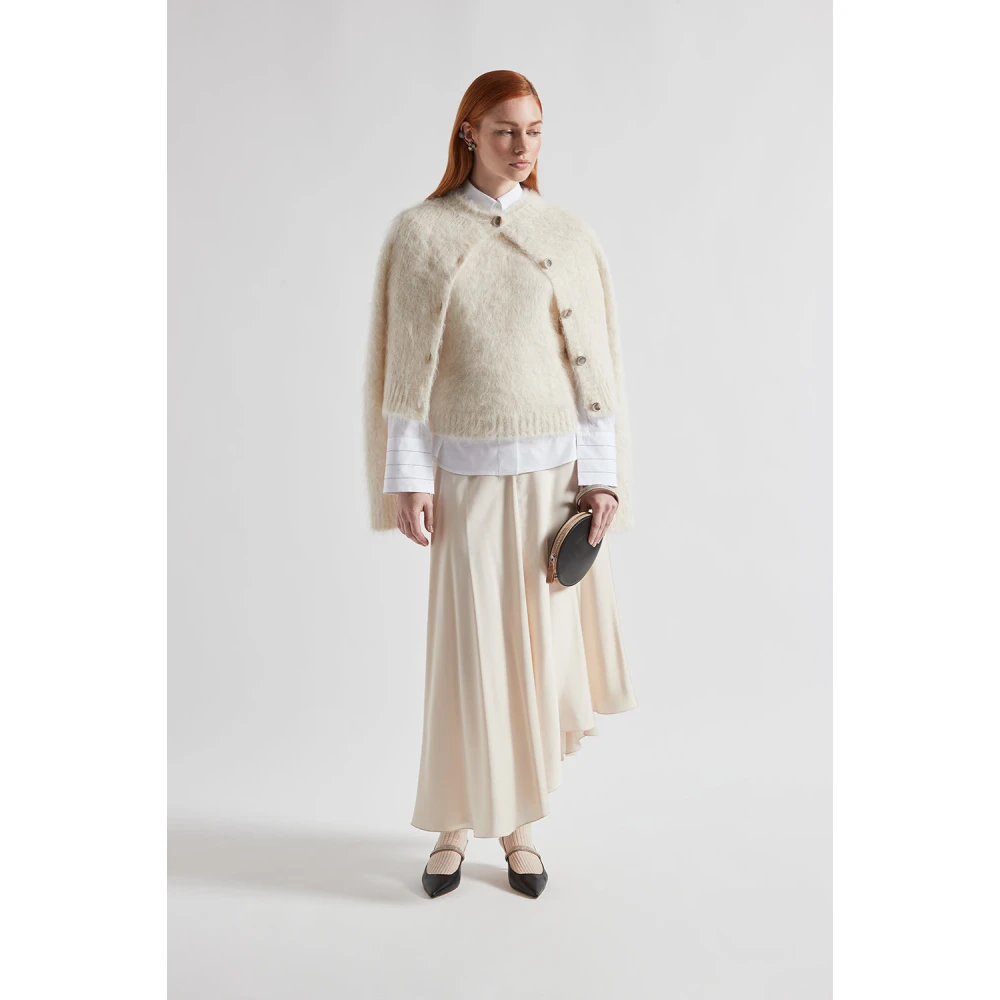 PESERICO Asymmetrische viscose satijnen midi-rok Beige Dames