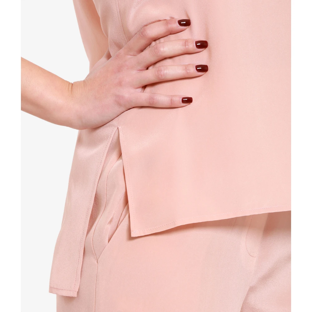 Erika Cavallini Poederroze Zijden Top V-Hals Pink Dames