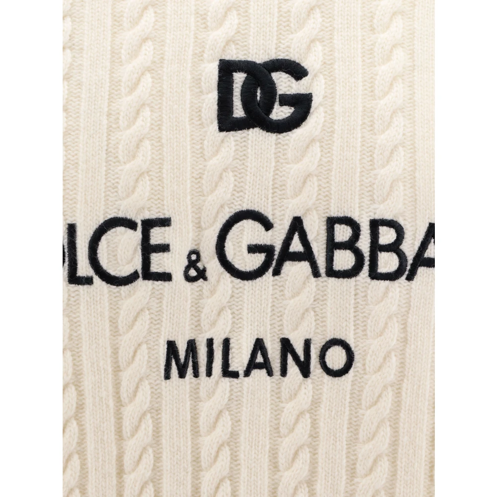 Dolce & Gabbana Gevlochten Wollen Trui met Logo White Heren