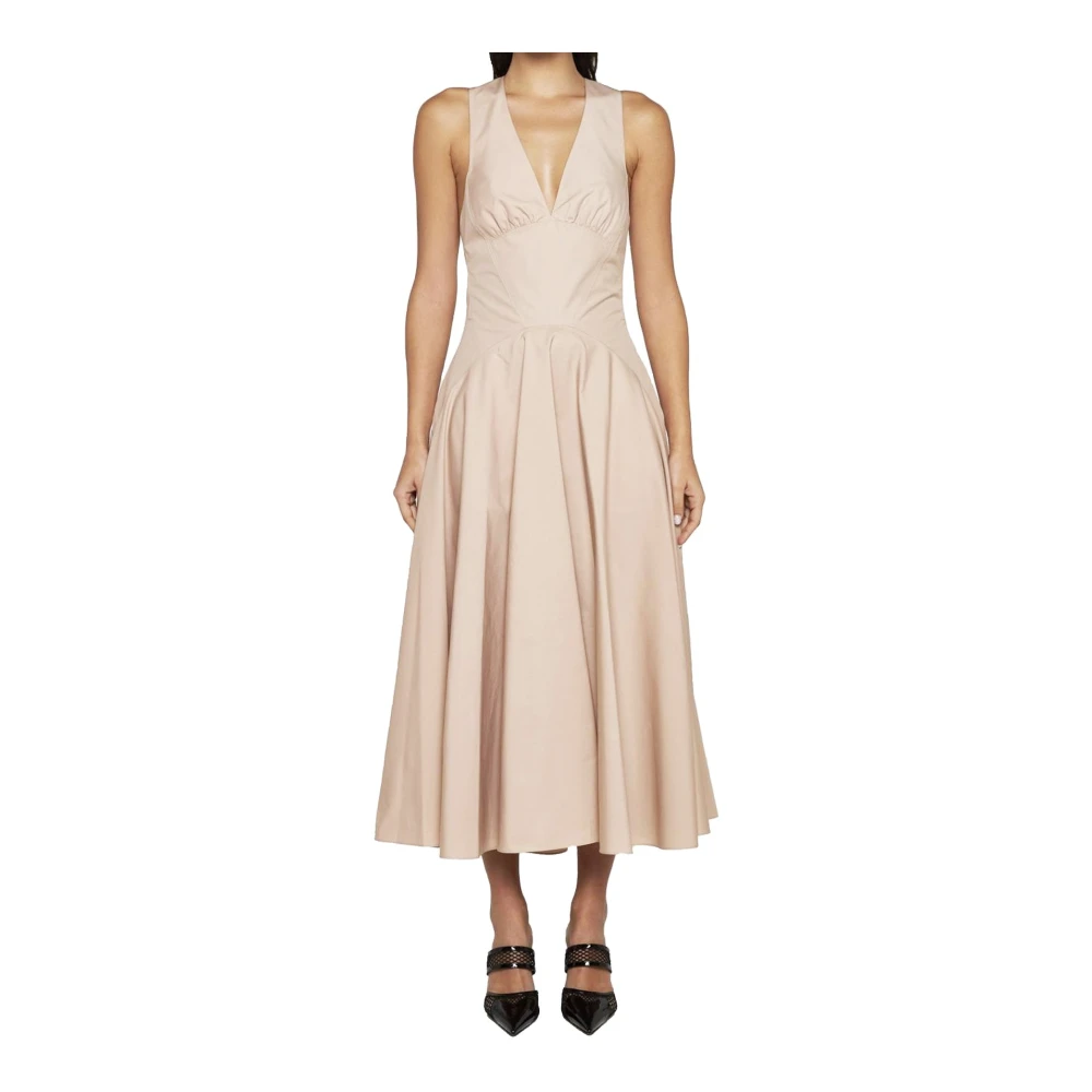 Alaïa Elegante Beige Katoenen Midi Jurk Beige Dames