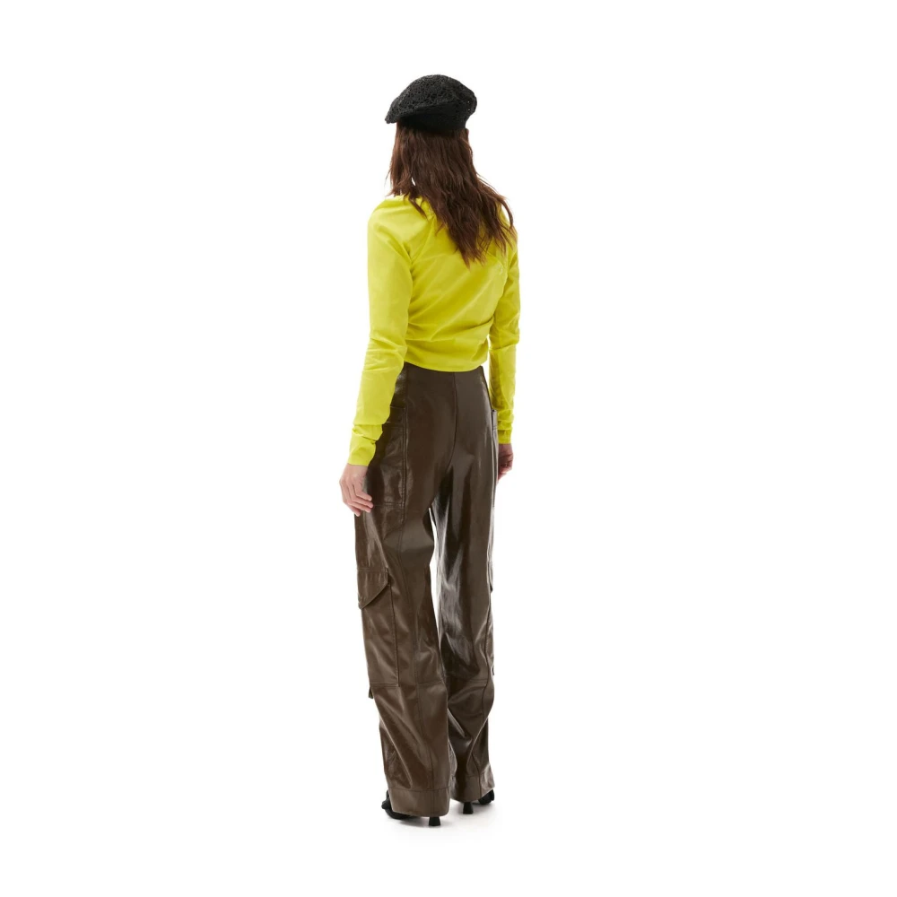 Ganni Glanzende vegan leren broek Brown Dames