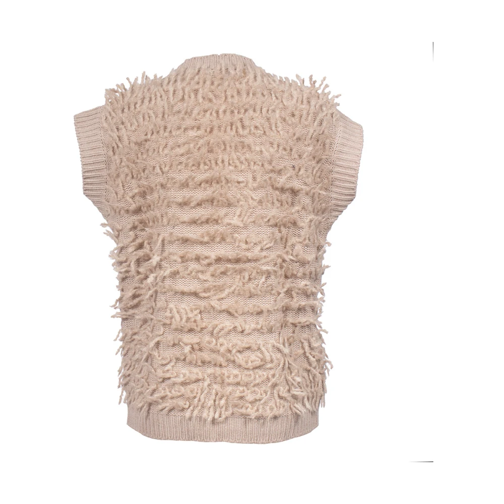 Le Tricot Perugia Mouwloos Wolmix Gebreid Vest Beige Dames