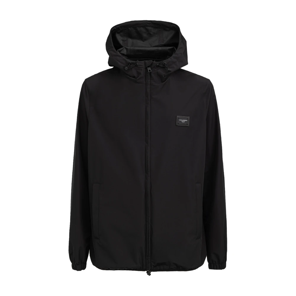 Dolce & Gabbana Winddichte jas met logo op borst Black Heren