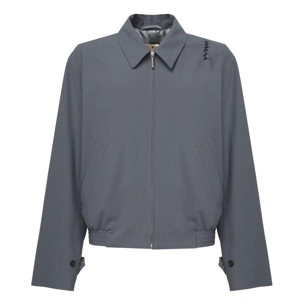 Marni Men's Gray Wool Blend Embroidered Coat