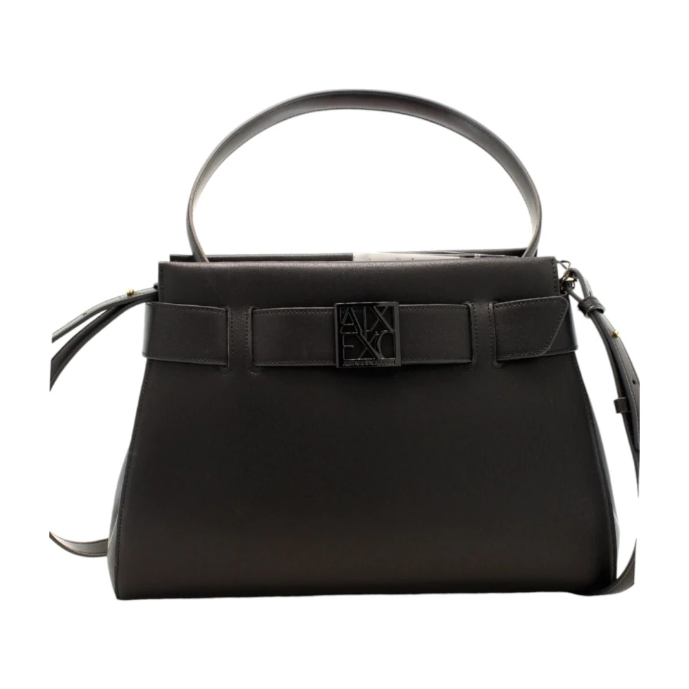 Armani Exchange Zwarte handtas met dubbel compartiment knoopsluiting Black Dames